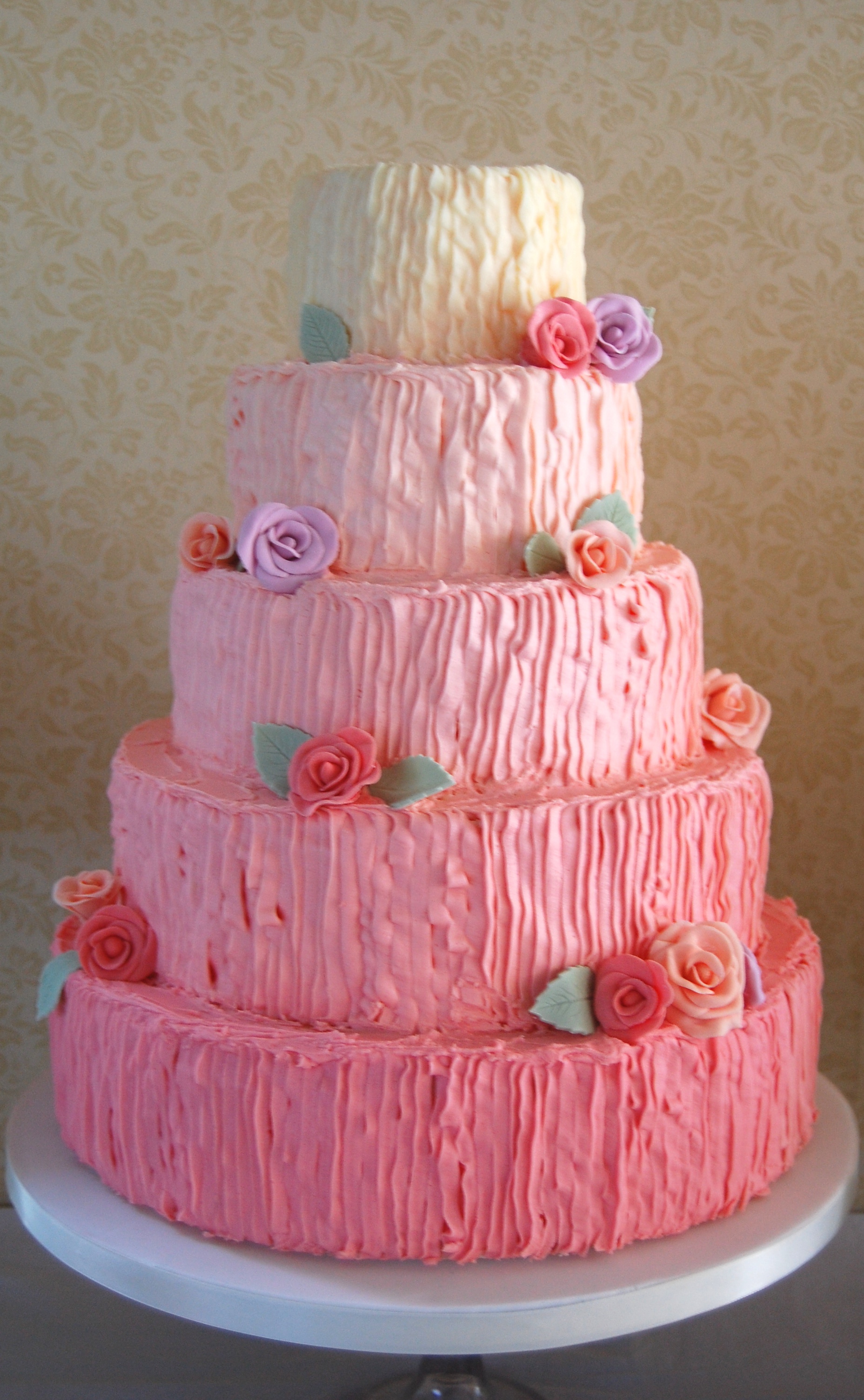 Buttercream Wedding Cake with Pink Roses