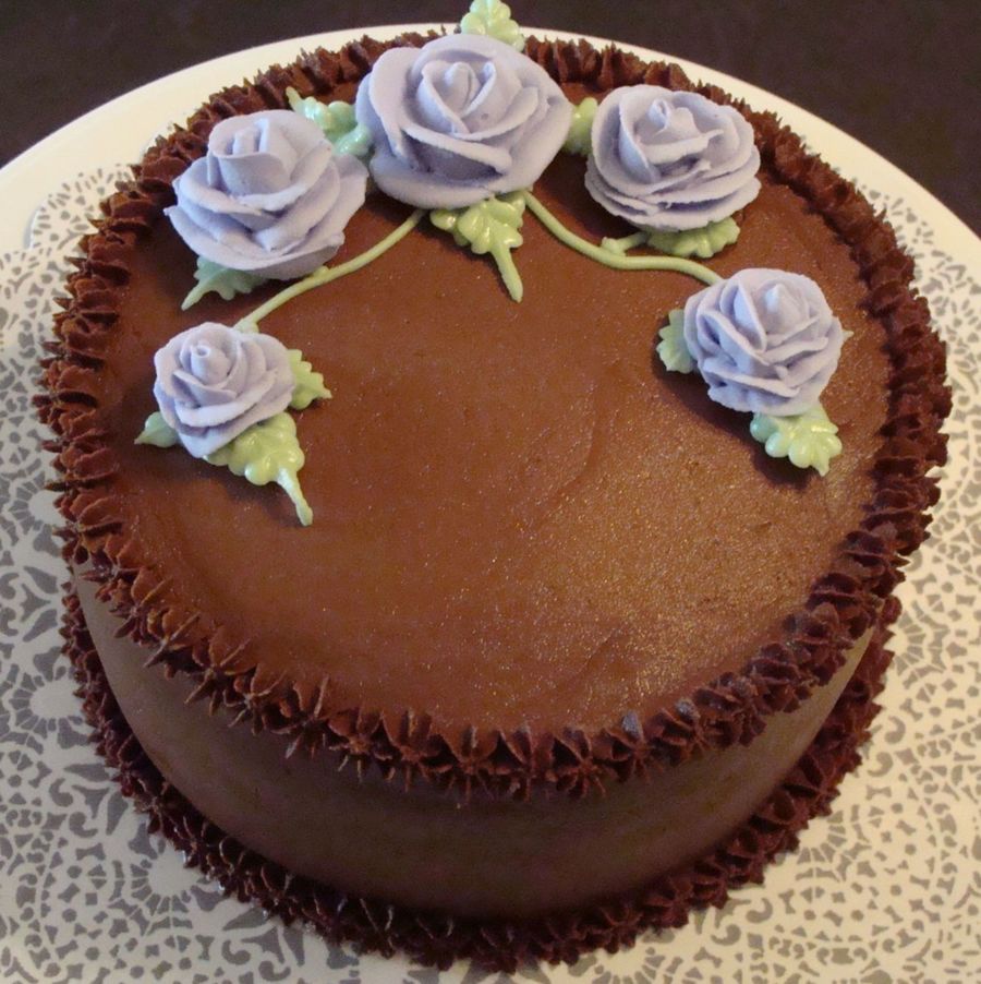 Chocolate Cake with Purple Flowers