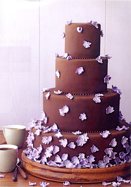 Chocolate Wedding Cake with Purple Flowers