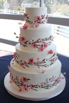 Elegant Cherry Blossom Wedding Cake