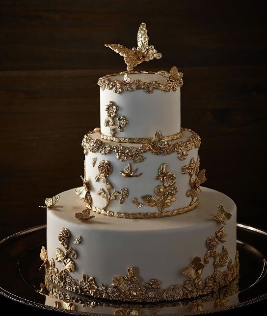 Gold & White Wedding Cake