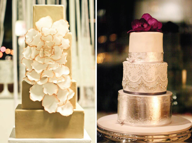 Metallic Gold and Silver Wedding Cake