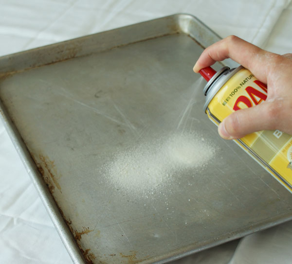 Pans with Cooking Spray Spraying