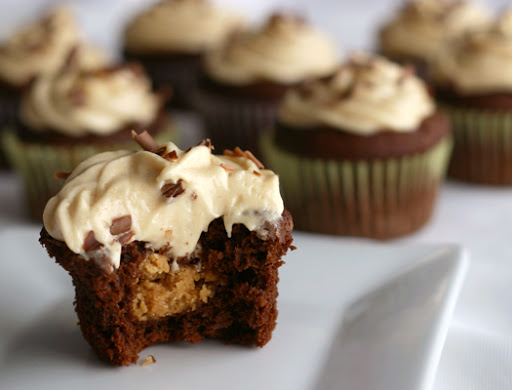 Peanut Butter Chocolate Cupcakes with Whipped Cream
