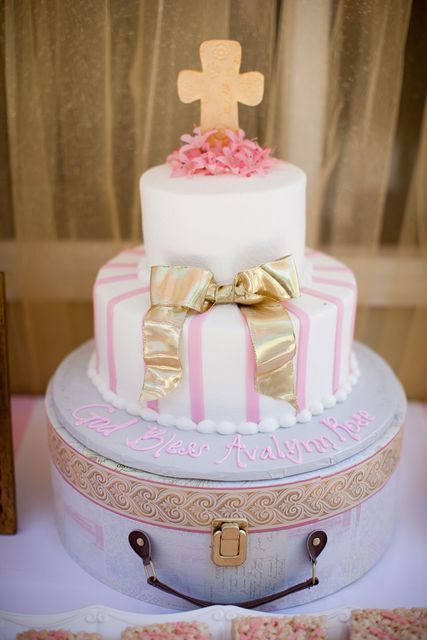 Pink and Gold Baptism Cake