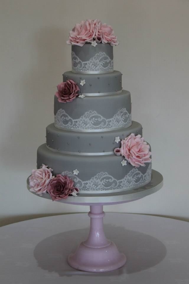 Pink and Gray Wedding Cake