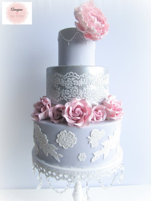 Pink and Grey Wedding Cake