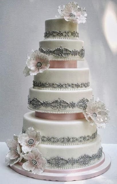 Pink and Grey Wedding Cake