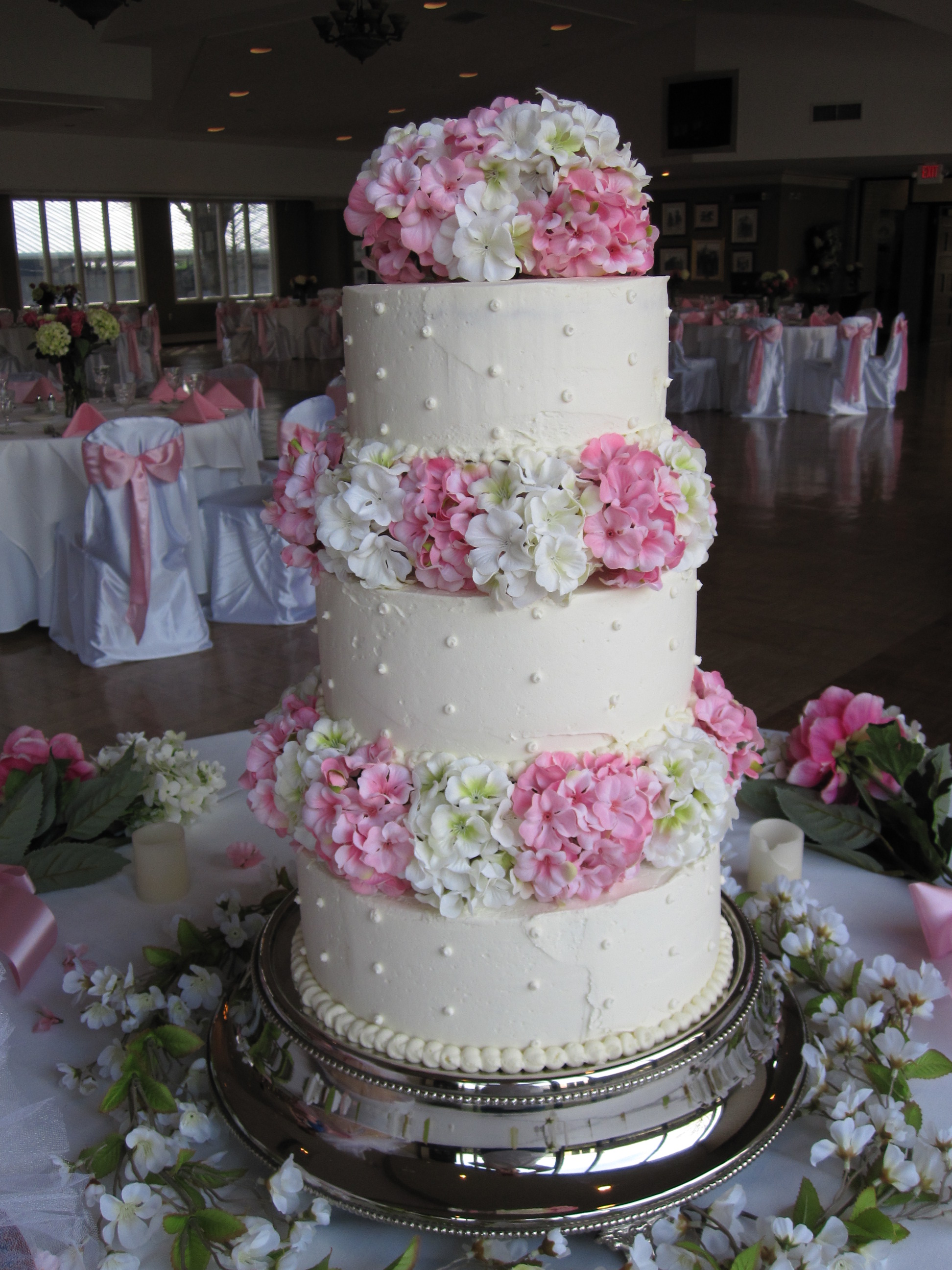 Pink and White Buttercream Wedding Cake