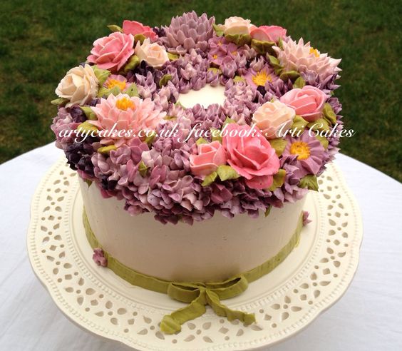 Pink Cake with Buttercream Flowers