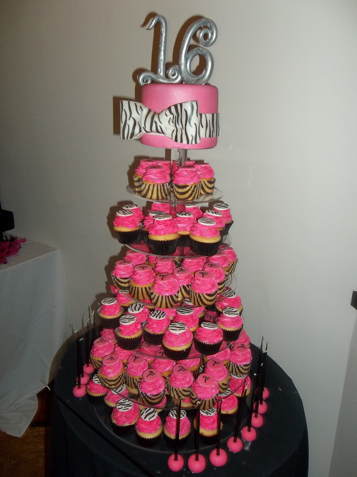 Pink Sweet 16 Cake and Cupcakes