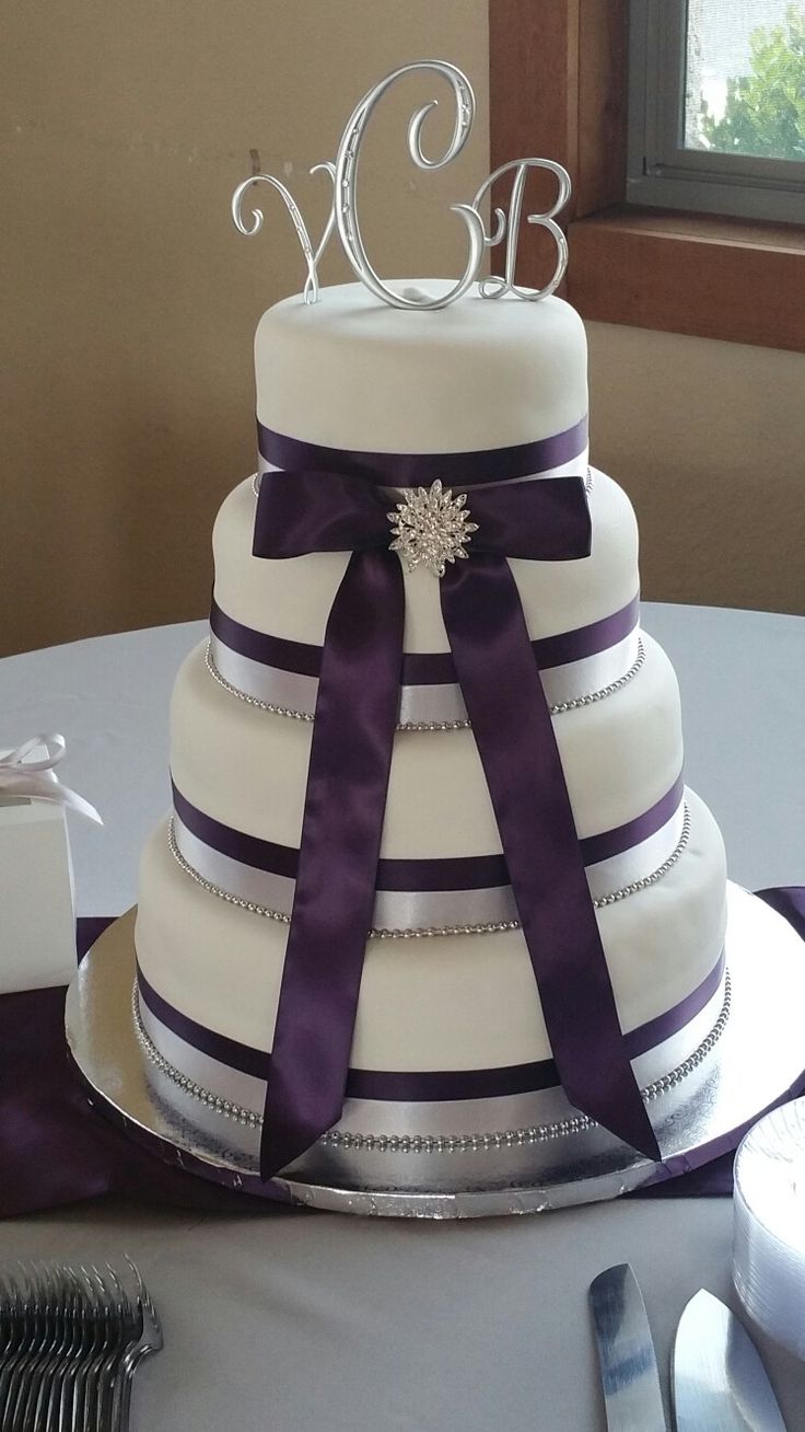 Purple and Silver Wedding Cake