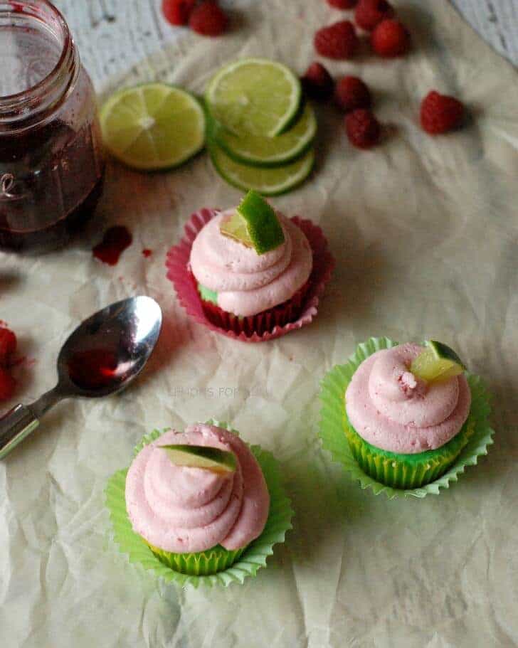 Raspberry Lime Cupcakes with Frosting