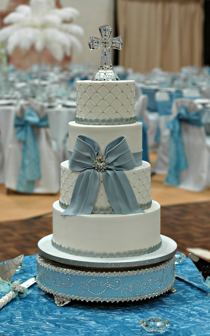 Silver and White Baptism Cake Silver and White Baptism Cake