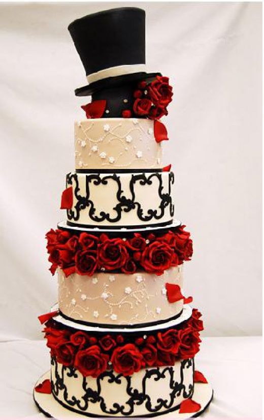 Top Hat and Roses Wedding Cake