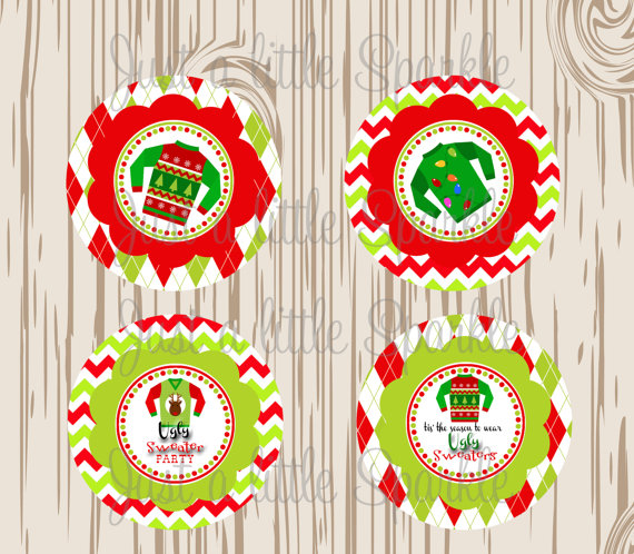 Ugly Christmas Sweater Cupcake Toppers