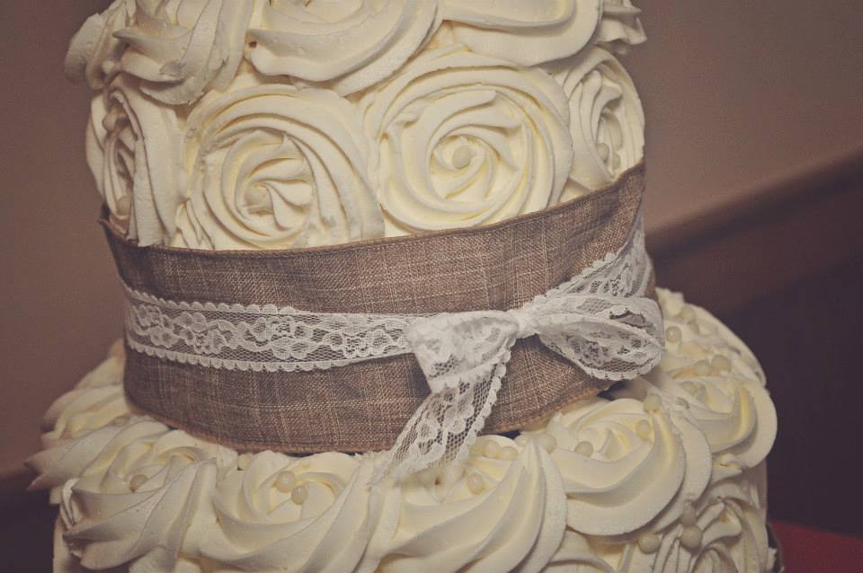 Wedding Cake with Burlap and Lace