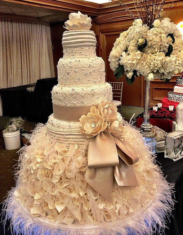 Wedding Cake with Feathers