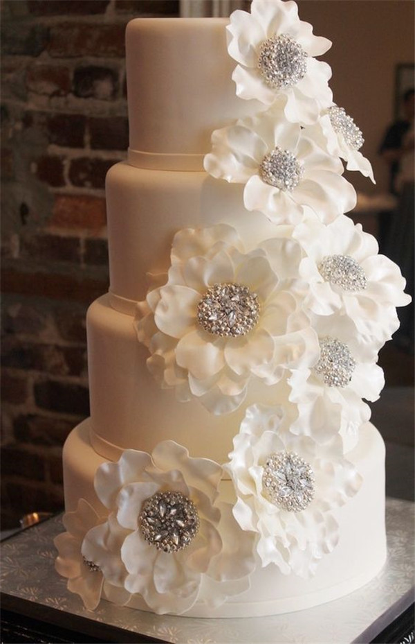 Wedding Cake with White Flowers