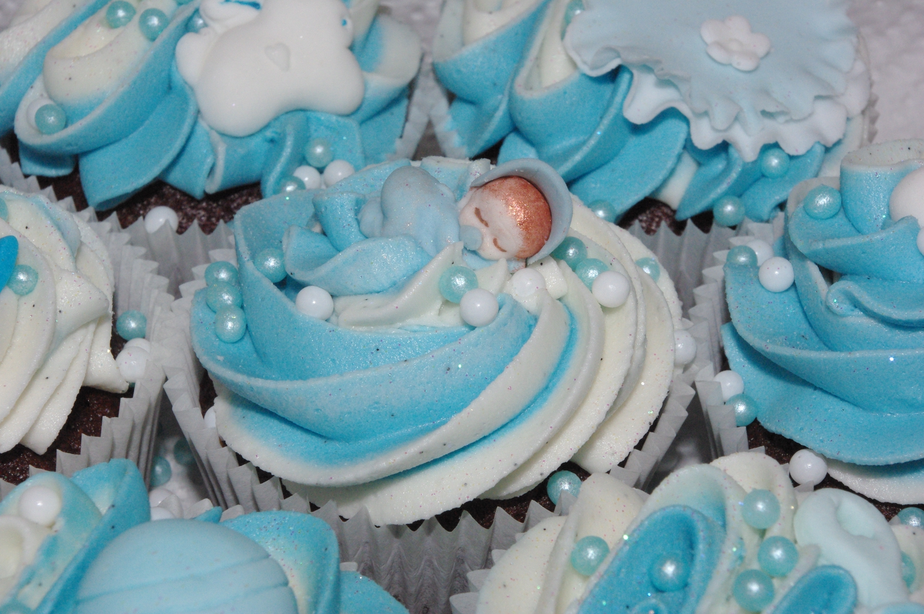 White and Blue Baby Shower Cupcakes