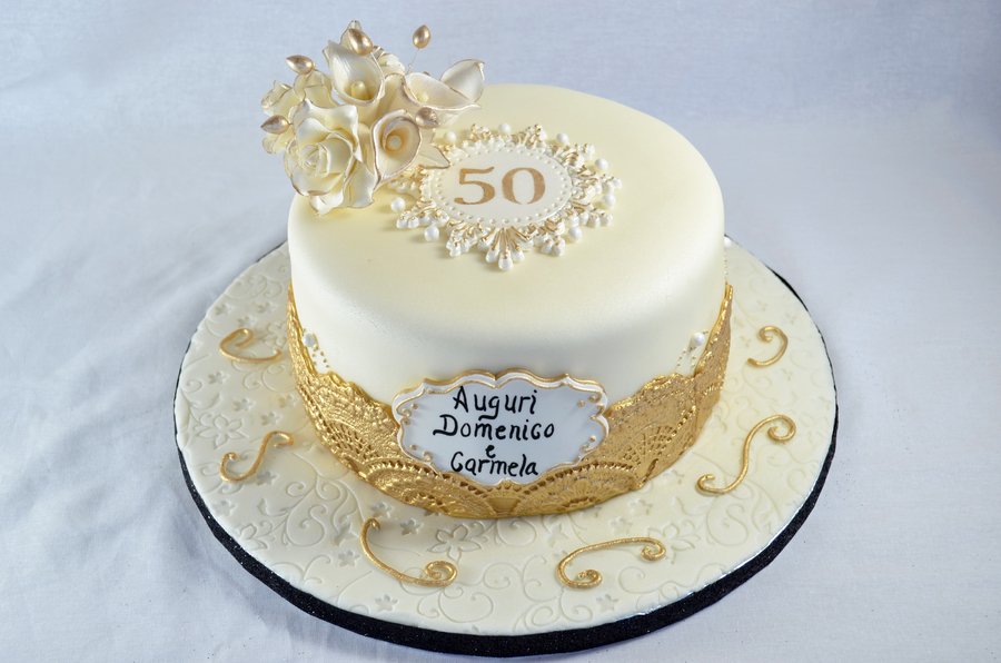 White and Gold 50th Anniversary Cake