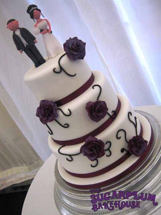 White and Plum Wedding Cake