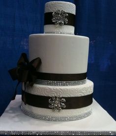 White with Black Rhinestone Cake Ribbon Bling