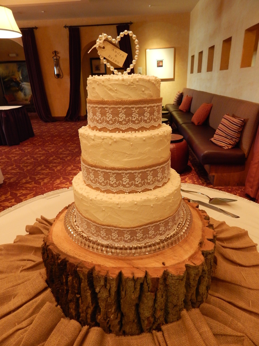 3 Tier Wedding Cake Burlap and Lace