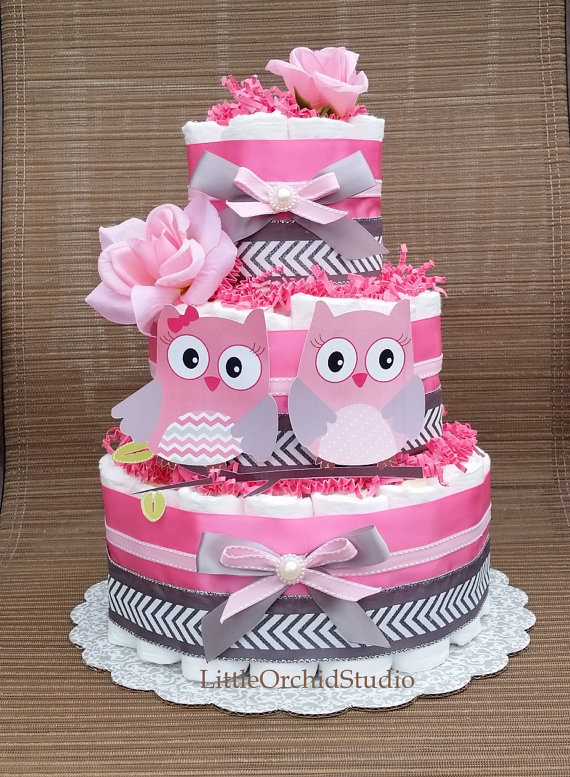 Baby Girl Owl Diaper Cake Baby Girl Owl Diaper Cake