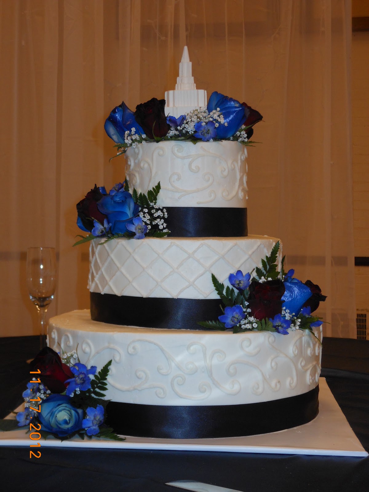 Blue and Burgundy Wedding Cake