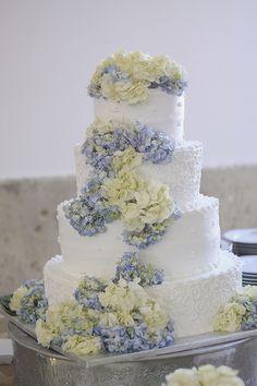 Blue Hydrangea Wedding Cake