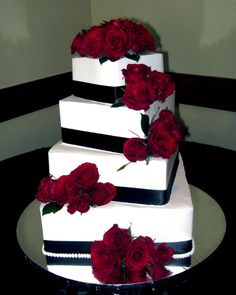 Burgundy and White Wedding Cake