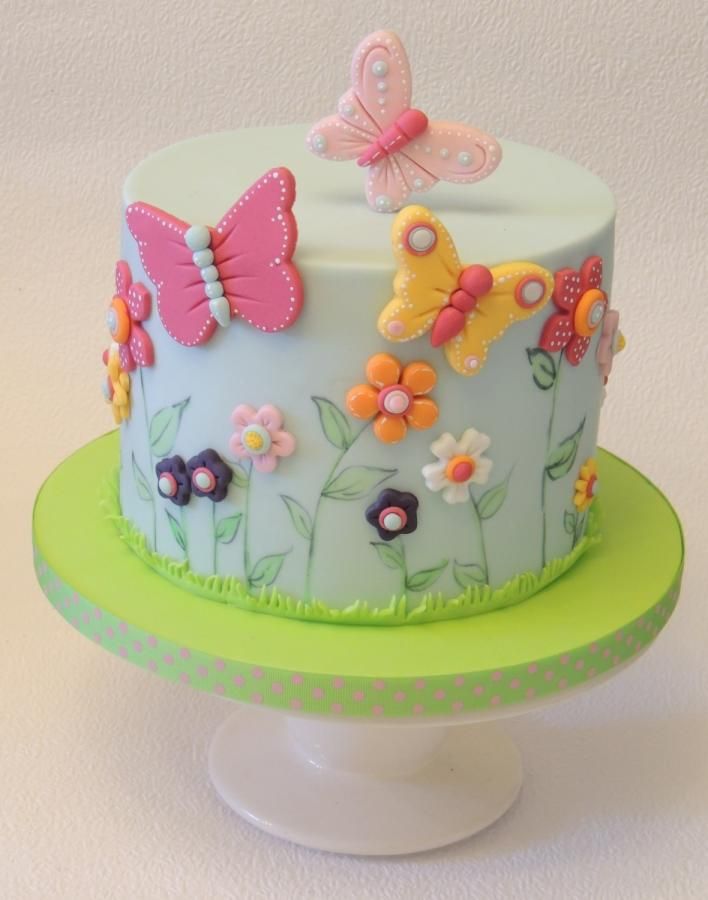 12 Butterflies Little Girl Birthday Cakes Photo Rainbow Birthday