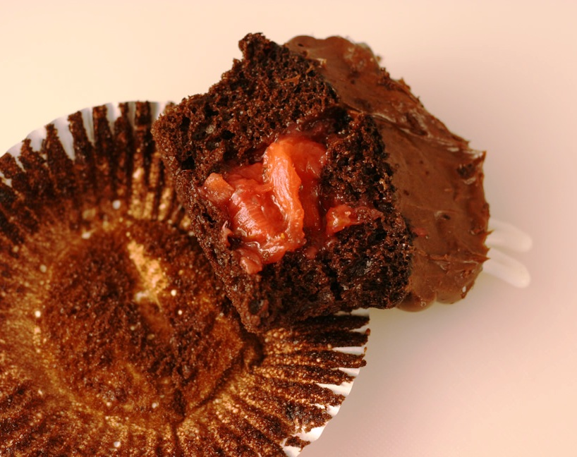 Chocolate Cupcakes with Strawberry Inside