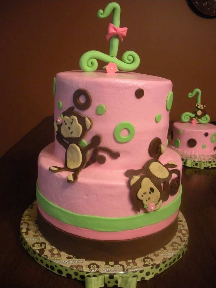 Girl Monkey Theme 1st Birthday Cake Girl Monkey Theme 1st Birthday Cake