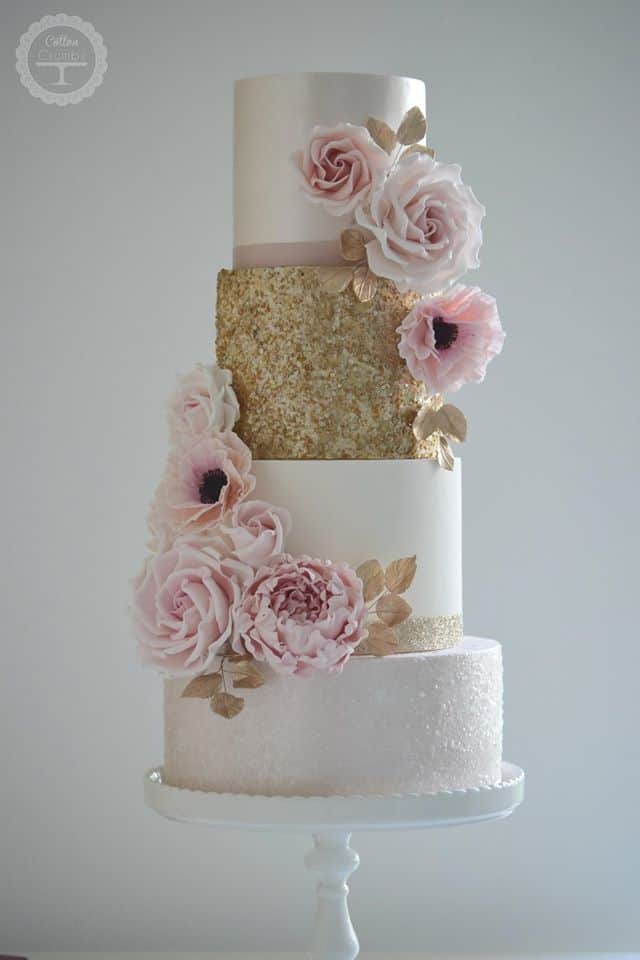 Gold and Blush Pink Wedding Cake