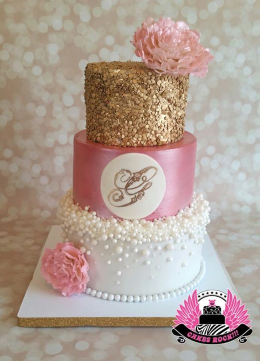 Gold and Pink Baby Shower Cake