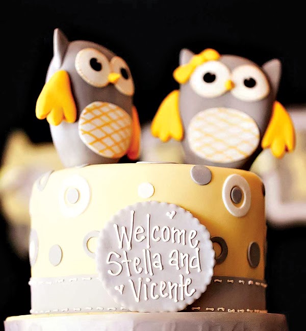 Gray Yellow Owl Baby Shower Cake Gray Yellow Owl Baby Shower Cake
