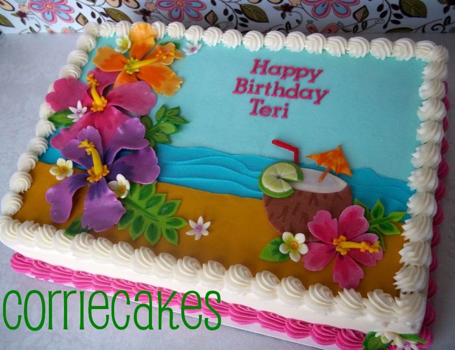 Hawaiian Theme Birthday Sheet Cake