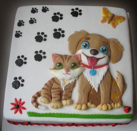 Kitten and Puppy Birthday Cake