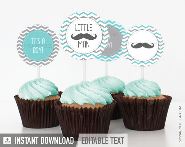 Little Man Baby Shower Cupcake Toppers