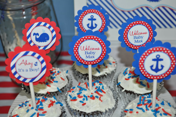Nautical Baby Shower Cupcake Toppers Nautical Baby Shower Cupcake Toppers