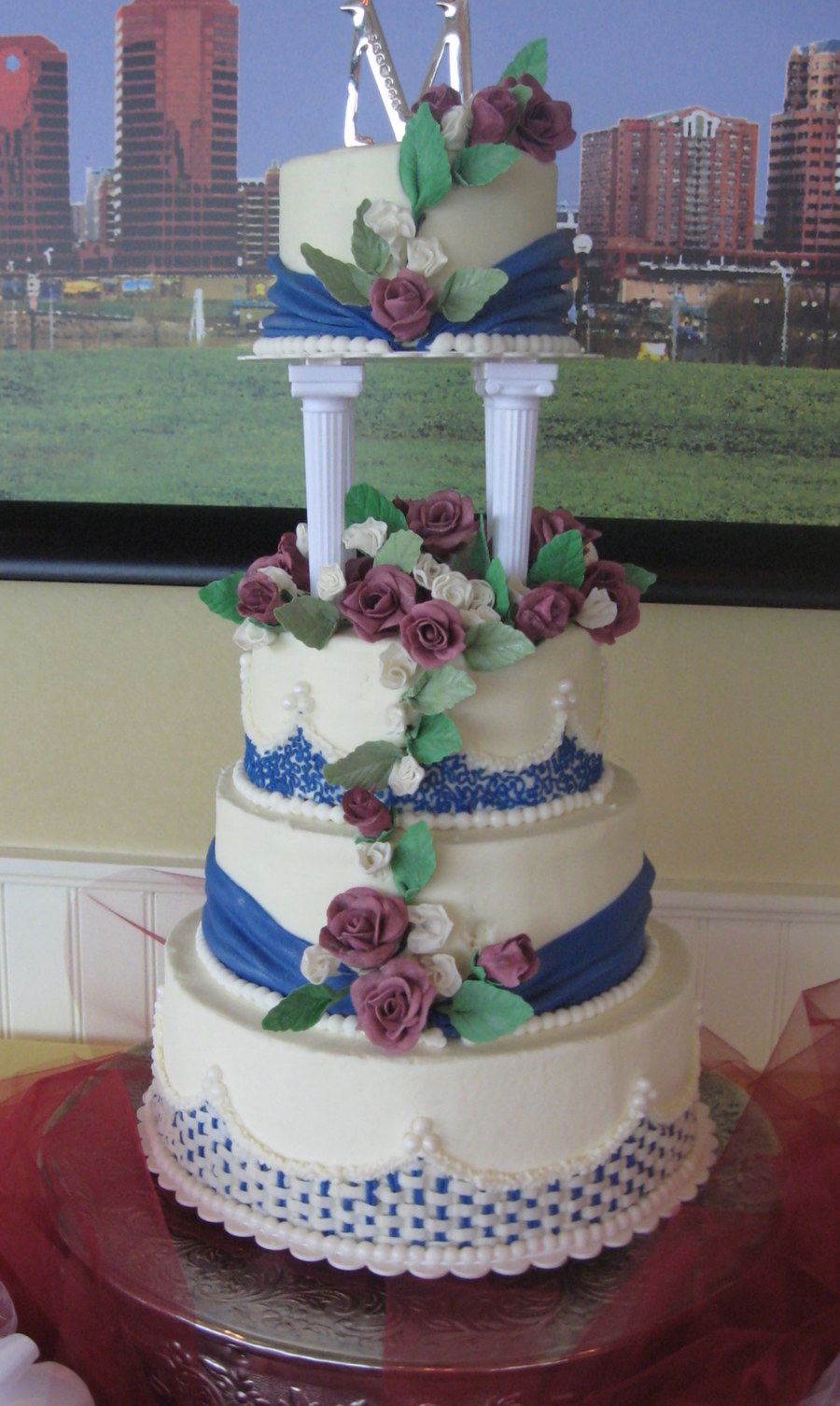 Navy Blue and Burgundy Wedding Cake