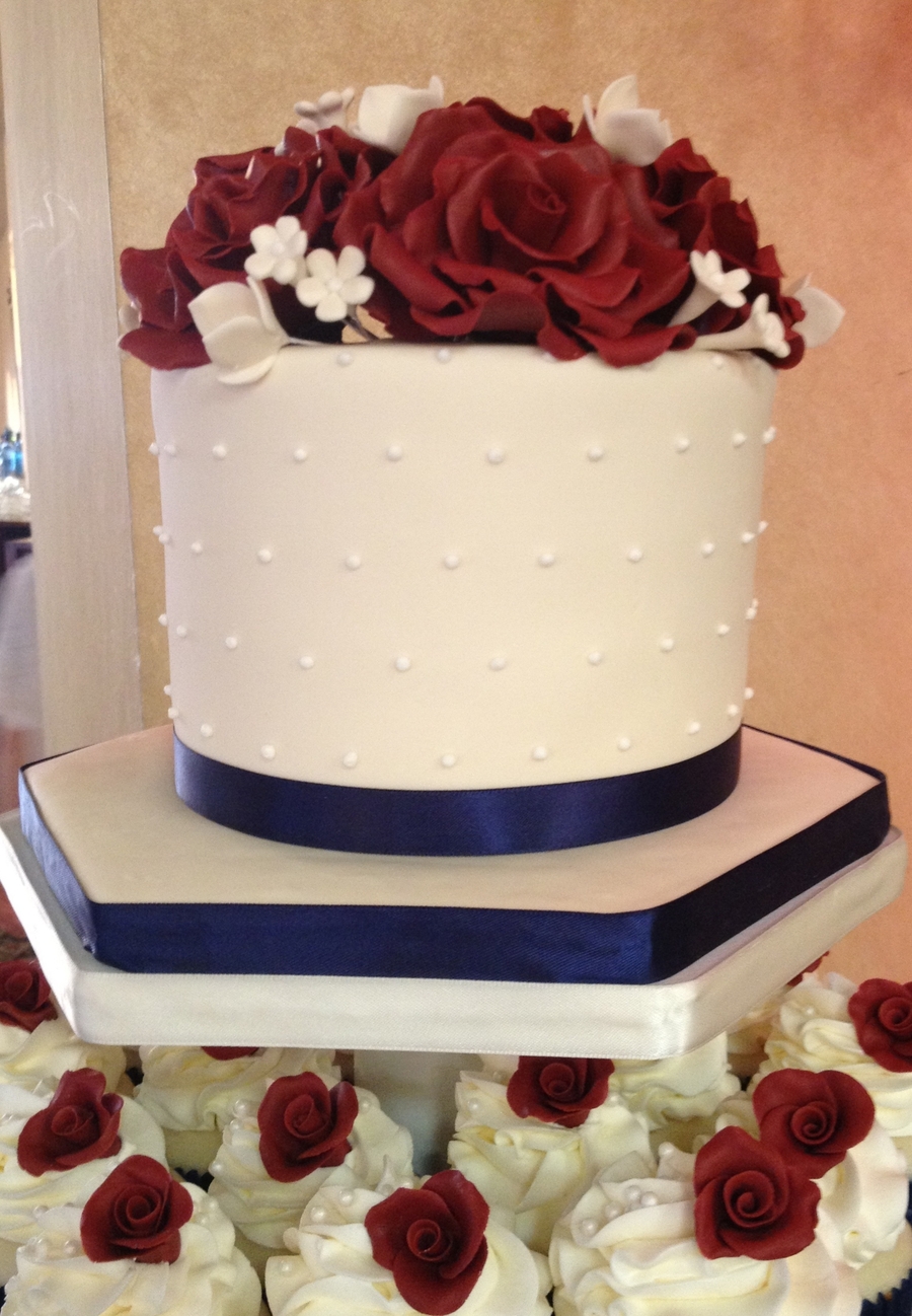 Navy Blue and Burgundy Wedding Cake