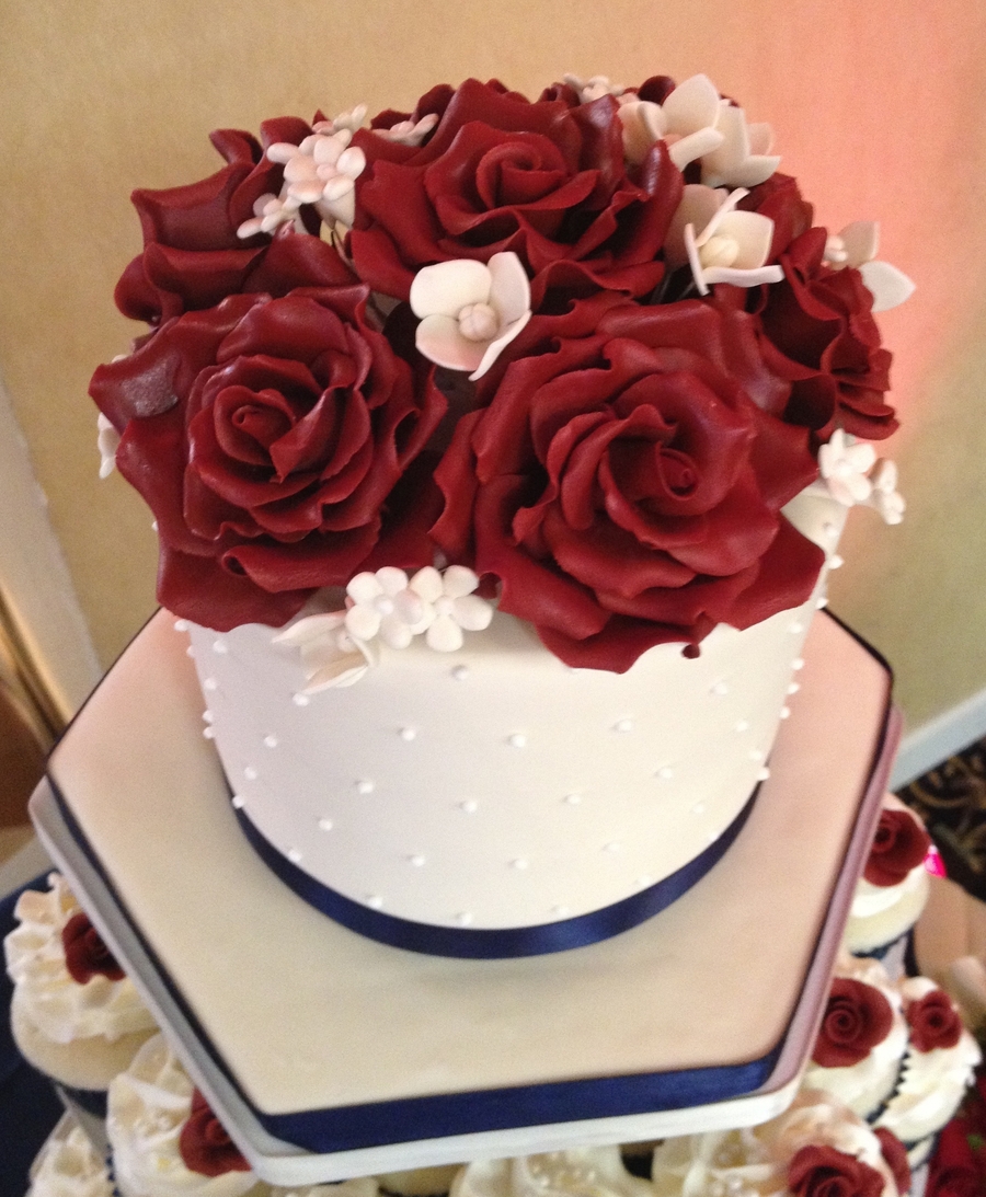 Navy Blue and Burgundy Wedding Cake