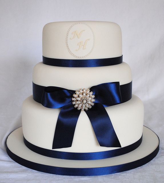 Navy Blue and Ivory Wedding Cake
