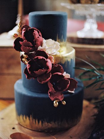 Navy Blue Burgundy Gold Wedding Cake
