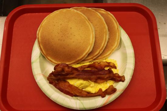 Pancake Eggs and Sausage Plate