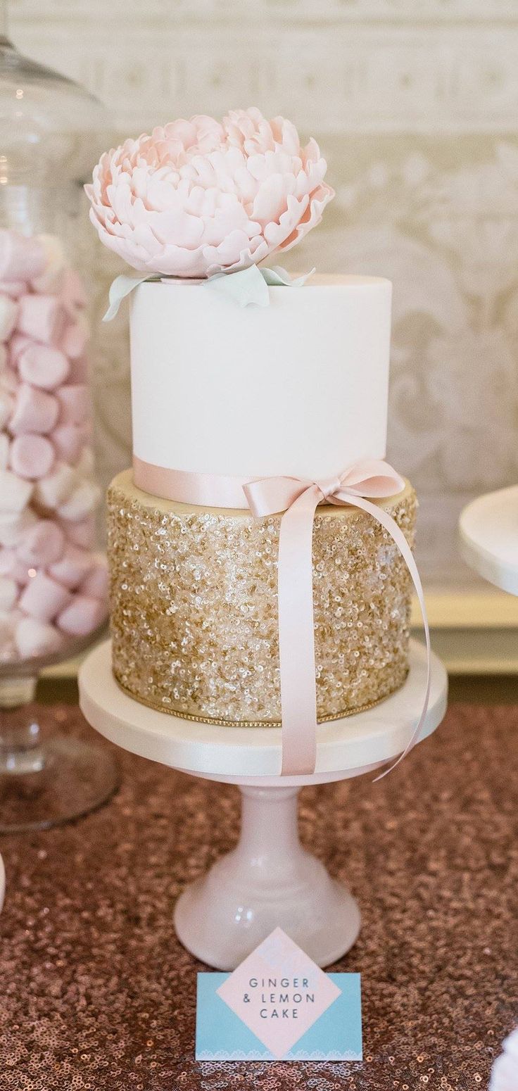Pink and Gold Glitter Wedding Cake