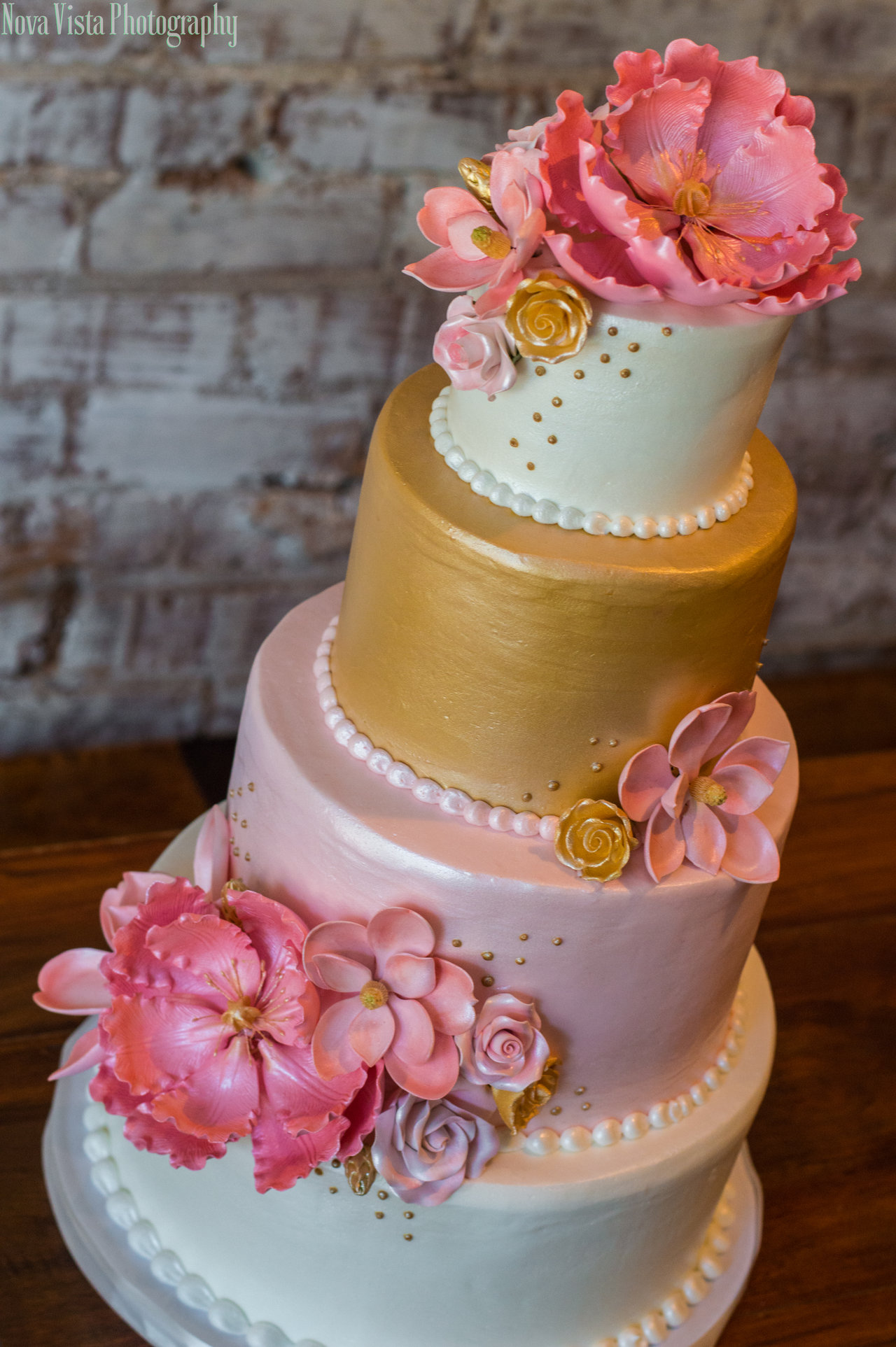 Pink and Gold Wedding Cake